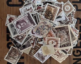 Francobolli vintage usati marroni (100) Francobolli vintage marroni lotto di francobolli di tutto il mondo, polvere di stile marrone, marrone scuro, cioccolato ST1