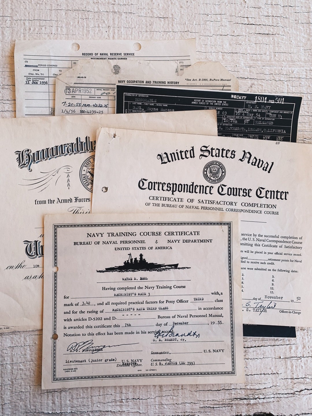 Vintage Military Documents, Original Navy Papers, Course Certificate