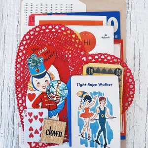Vintage ephemera-set voor Valentijnsdag - Vintage papieren ephemera-partij Papierpakket, valentijnskaarten, valentijnsdecoratie, woondecoratie, journaling, circus
