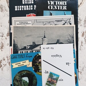 Virginia State vintage Travel Pack- vintage papier éphémère lot Paquet de papier, brochure, timbres, photos, cartes postales, cartes, carte info