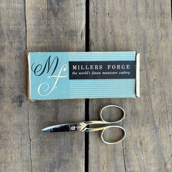 vintage millers forge scissors- in original box miller forge box the worlds finest manicure cutlery, 523 USA vintage scissors