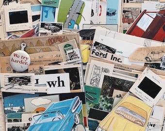 Automobile Grunge Pack- Vintage paper ephemera lot  Paper pack cars, vintage cars, engine, images, cards, flash cards, stamps, Ford CR1