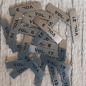 Vintage Volume Label Silver volume labels self adhesive pieces, small volume, 1-25, number labels, volume stickers, gummed volume label