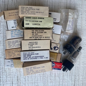 Vintage Electron Tubes- rca radio Corp, jg af jan, jhs Sylvania, Stewart Warner, Collins Radio, Sonotone Corp, radio tube, Raytheon tv tube