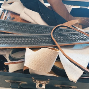 Vintage Leather Strips Lot, leather pieces, belt, tools, collar, black leather, brown leather, white leather, leather pieces, leather scrap