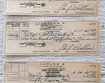 Vintage Checks- Carta vintage ephemera ricevuta del lotto, fattura, assegno, inventario, libro mastro, ladlow, vintage Arizona, arizona check, mobili