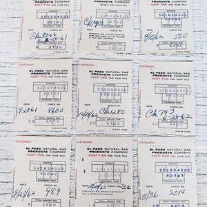 Vintage El Paso Natural Gas Products Company statement (9) Vintage paper ephemera, ledger, vintage receipt, vintage invoice, 1950s check