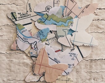 Farfalle con mappa vintage (20) fustellate, farfalla, fiaba, decorazione murale, festa delle farfalle, materiale effimero per journaling, abbellimento per junk journaling P1
