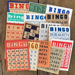 Lote de cartelas de bingo vintage - Lote de itens de papel vintage, jogos vintage, jogos de viagem, bingo azul e vermelho, viagem de carro, bingo de carro, cartela de bingo vintage
