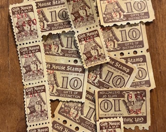 Rare Vintage Gift House stamps, NOS, savings stamps, spend stamps save money, 1960’s stamp savings 10 & 1 Gifts of Distinction stamp House