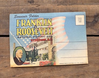 Vintage ansichtkaarten Franklin D Roosevelt uitklapbare ansichtkaarten reizen ephemera Verenigde Staten souvenir collectible ons briefkaart Hyde Park NY