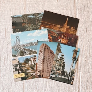Vintage California Postcards travel ephemera United States souvenir collectible San Francisco, bay bridge, grand avenue el Cortez Hotel, tea