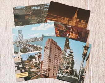 Vintage Kalifornien Postkarten Reise Ephemera USA Souvenir Sammlerstück San Francisco, Bay Bridge, grand avenue el Cortez Hotel, Tee