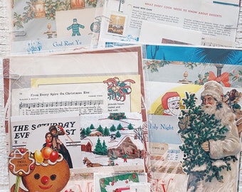 Christmas Pack- Vintage paper ephemera lot  Paper pack mixed media assorted pack Music sheets, Christmas cards, angels, stamps, tags, santa