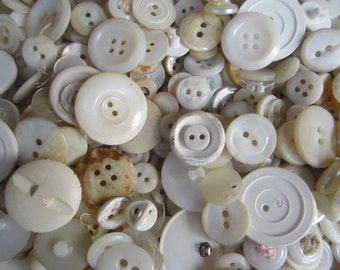 White buttons (100) vintage lot of vintage buttons plastic, pearl, shell