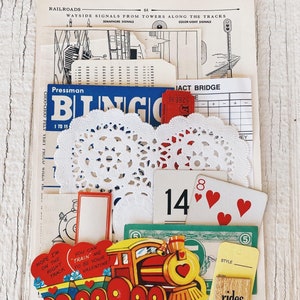 Vintage Valentine's Ephemera Pack- Vintage papel efímero lote Paquete de papel, tarjetas de San Valentín, decoración de San Valentín, decoración del hogar, diario, tren