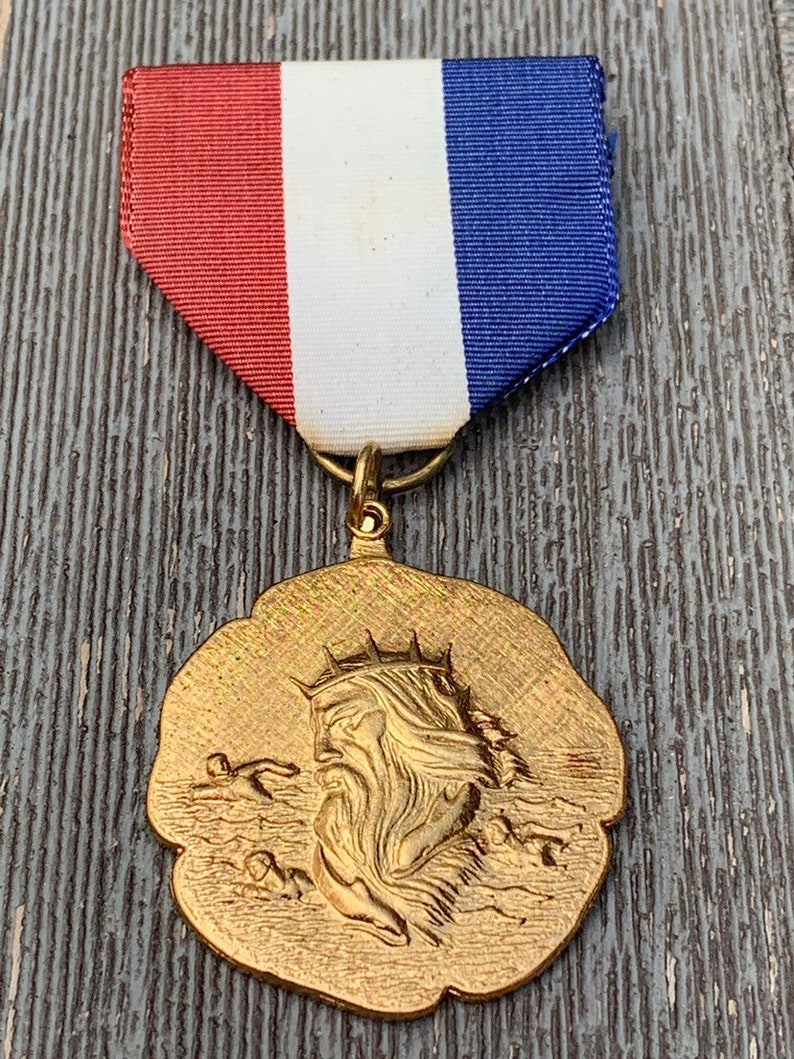 Vintage 1st place swim award ribbon pin posidon vintage award vintage ribbon medal swim trophy