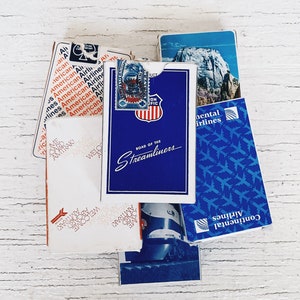Cartas de jogar de transporte vintage, Great Northern, cartas vintage, companhia aérea americana, companhia aérea continental, Union Pacific, trem amtrack