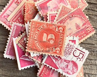 Francobolli rossi vintage usati (50) Lotto di francobolli rossi vintage di tutto il mondo, stile rosso scarlatto, rosa, ST1