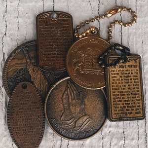 Relíquias religiosas antigas Oração do Senhor, citação, versículo bíblico, orações, moedas AA, católico, Jesus, religioso,