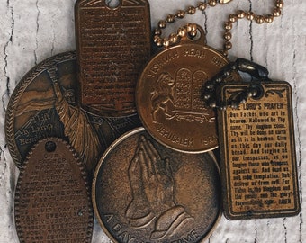 Vintage Religious Relics Lord’s Prayer, quote, Bible verse, prayers, coins AA, Catholic, Jesus, religious,