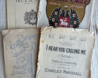 Vintage Sheet Music lot (4)- vintage music, antique music sheet, vintage ephemera muisc, under the double eagle, I hear you calling me, love