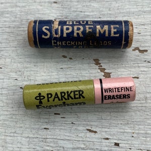 Vintage lead and erasers-supreme, pencil lead, lead, ever sharp, vintage lead, vintage erasers, Parker, checking leads, blue lead, writefine