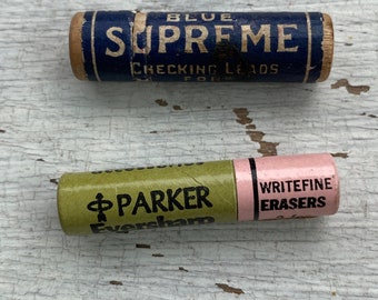 Vintage lead and erasers-supreme, pencil lead, lead, ever sharp, vintage lead, vintage erasers, Parker, checking leads, blue lead, writefine