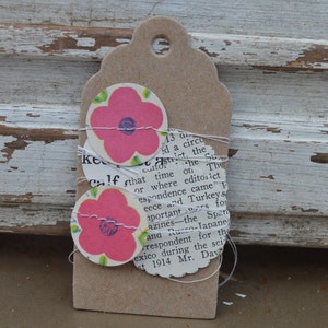 Garland, Bright colored garland pink flowers, book pages, vintage book pieces