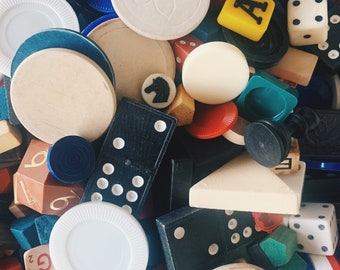 Game Piece Lot 30 pieces vintage game pieces for assemblage, altered art
