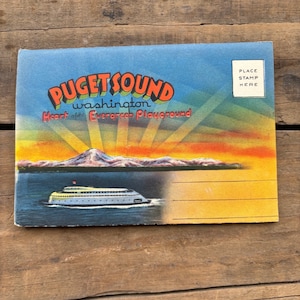 Cartes postales vintage Puget Sound Cartes postales éphémères de voyage Souvenir des États-Unis Carte postale américaine Washington evergreen playgro
