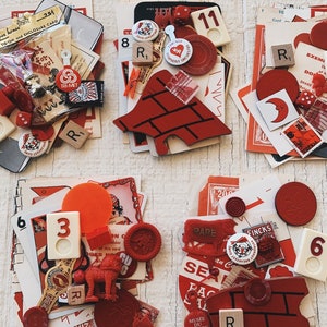 Red Color Pack- Vintage ephemera lot Paper pack mixed media assorted pack red, rose, burgundy, maroon, cherry, scarlet, ruby