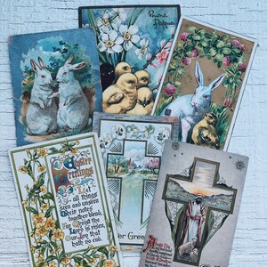 Postales antiguas de Pascua: conejito, pollito, cruz, Jesús, Pascua antigua, postales antiguas, efímera de Pascua, recuerdo, postal coleccionable de EE. UU.