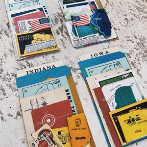 Flashcards vintage Illinois, Indiana, Iowa State flashcards voyage éphémères États-Unis souvenirs flashcards à collectionner USA US jeu