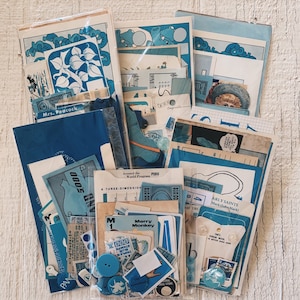 Pack de couleur bleue - lot d'éphémères vintage Pack de papier technique mixte assorti bleu, turquoise, bleu sarcelle, bleu bébé, Cian, bleu clair