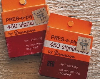 Vintage Dennison- Signal Dots pres-a-ply office supplies, Dennison, reinforcement, Circle dots, blue, red, Dennison labels, Vintage Dennison