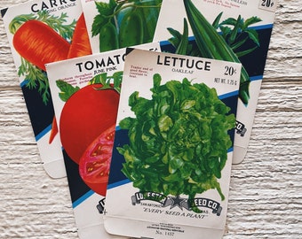 Vintage Seed Packets, Unused, lone star seed co. Farm ephemera, vegetable seed packets, cucumber, carrot, okra, tomato, lettuce, seed bag