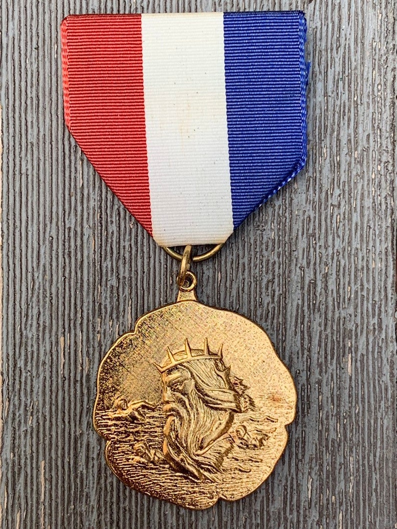 Vintage 1st place swim award ribbon pin posidon vintage award vintage ribbon medal swim trophy