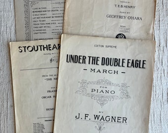 Vintage Sheet Music lot- vintage music, antique music sheet, vintage ephemera music, Sacred Souls, Two little Stars, southhearted, eagle