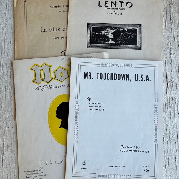 Vintage Sheet Music lot (4)- vintage music, antique music sheet, vintage ephemera muisc, lento, Mr touchdown USA, Nola, la plus que lente