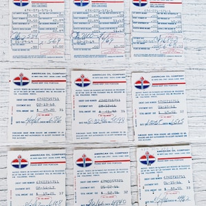Extrato de gás do cartão Vintage American Oil Company (9) Coisas efêmeras de papel vintage, livro-razão, recibo vintage, fatura vintage, crédito de Chicago dos anos 1960