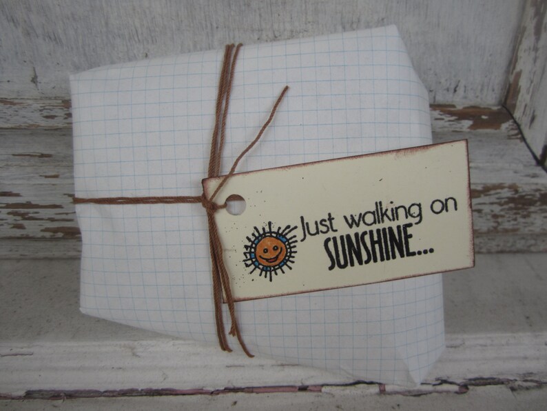 A Little Note 5 1 each of Walking on Sunshine, Too Cool, Great Idea, Fabulous Friend, and a tree tags, packaging, gift wrap, handmade Bild 2