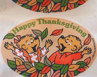Pacchetto adesivi vintage Berenstain Bear 3 - Lotto effimero di carta vintage Pacchetto di carta supporti misti, adesivi, adesivi felice del Ringraziamento, autunno