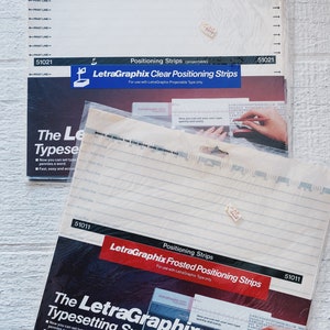 Vintage Letragraphix clear positioning strips, typesetting system, frosted positioning strips, 51011, 51021 Letra Graphix, projectable
