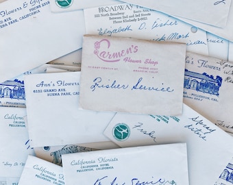 Vintage Floral Envelope Pack- Vintage paper ephemera lot Paper pack, letters, labels, vintage envelope, used, floral shop, flower shop CR2