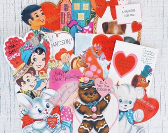 Vintage Valentine's Cards- Vintage paper ephemera lot Paper pack, vintage Valentine cards, valentines decor, home decor, journaling CR2