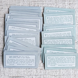 Cartas da sorte vintage, jogo de arcade vintage, jogo de fortuna vintage, azul e verde, jogo vintage, itens efêmeros, exposição, fornecimento, Co. Chicago