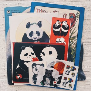 Pacote de panda vintage - lote de coisas efêmeras de papel vintage Pacote de papel panda, livro de panda adesivos de panda vintage, cartões de panda, pandas vintage