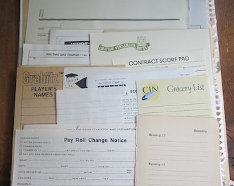 Ledger collage Pack- Vintage paper ephemera lot receipt, invoice, check, inventory, ledger, note card,stationary, note pad, graph paper,