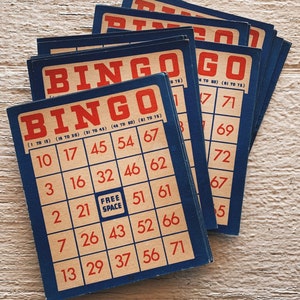 vintage Bingo Cards-vintage papier éphémère lot jeu vintage, jeux de voyage, bingo bleu et rouge, voyage sur la route, bingo de voiture, carte de bingo vintage